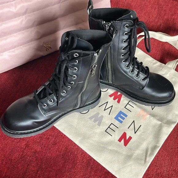DEMONIA BOLT-200 | BLACK VEGAN LEATHER COMBAT BOOTS - Picture 3 of 12